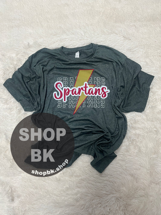 SPIRIT WEAR- Spartans Stacked Lightening Bolt- Dark Grey